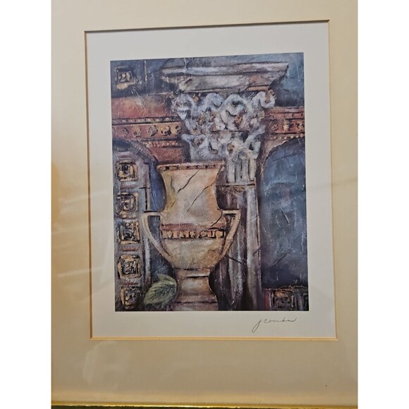 Framed & Matted Joyce Combs "Acropolis" Vase & Corinthian Column Print 13"x 16" - Picture 3 of 5